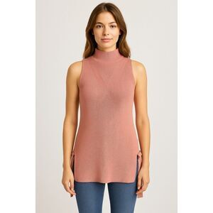 One Grey Day Pink Mock Neck Sleeveless Wool Blend Knit Sweater Tunic Size Small